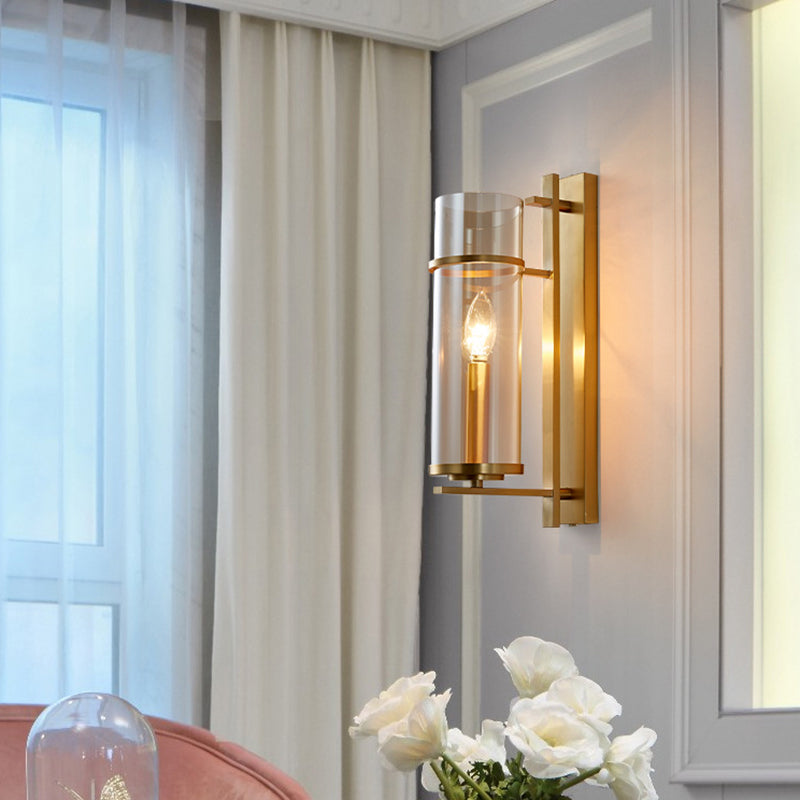 Cylinder Shape Glass Wall Light Modern Style 1 Light Wall Light Sconce