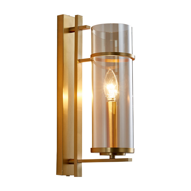 Cylinder Shape Glass Wall Light Modern Style 1 Light Wall Light Sconce