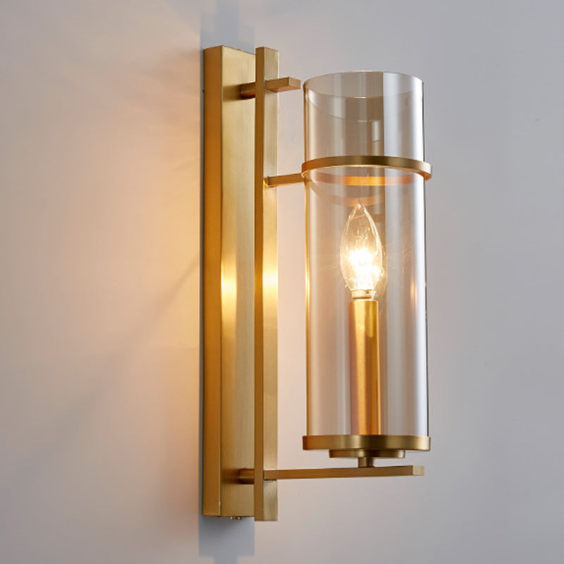 Cylinder Shape Glass Wall Light Modern Style 1 Light Wall Light Sconce