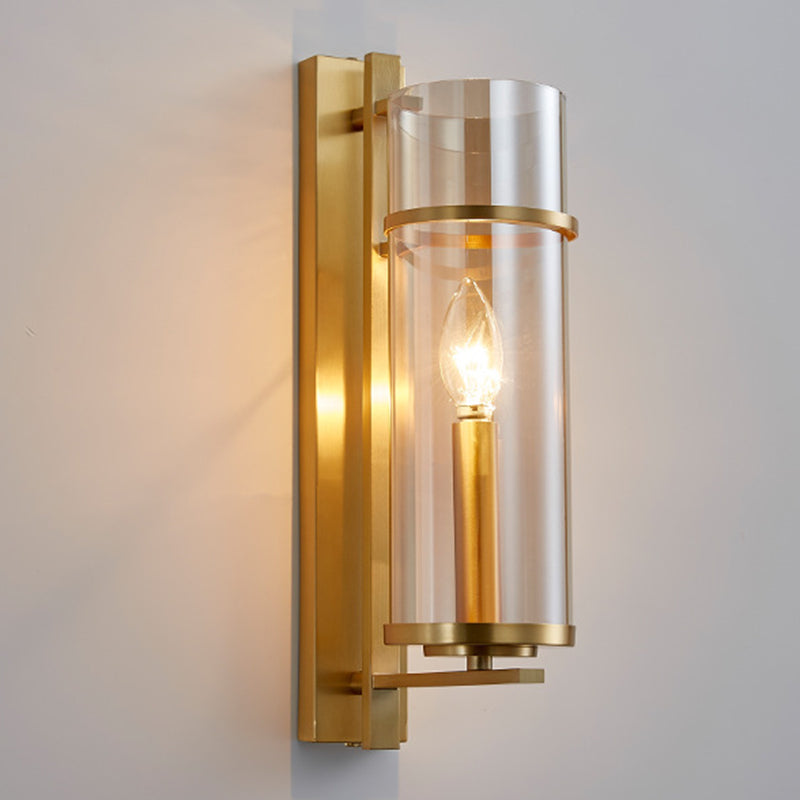 Cylinder Shape Glass Wall Light Modern Style 1 Light Wall Light Sconce