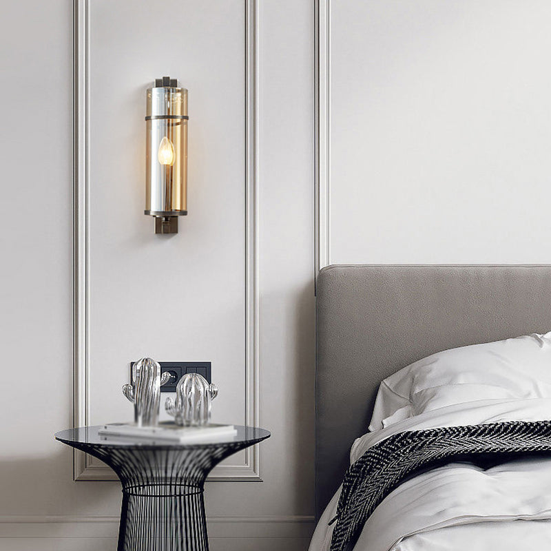 Cylinder Shape Glass Wall Light Modern Style 1 Light Wall Light Sconce