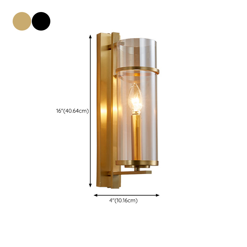 Cylinder Shape Glass Wall Light Modern Style 1 Light Wall Light Sconce