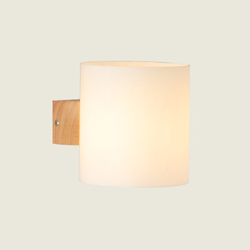 Modern Style Cylinder Shade Wall Lamp Wood Sconces Light for Bedroom
