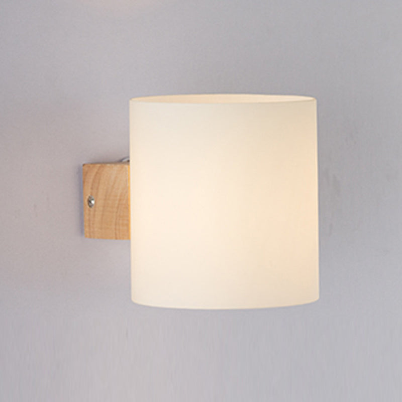 Modern Style Cylinder Shade Wall Lamp Wood Sconces Light for Bedroom
