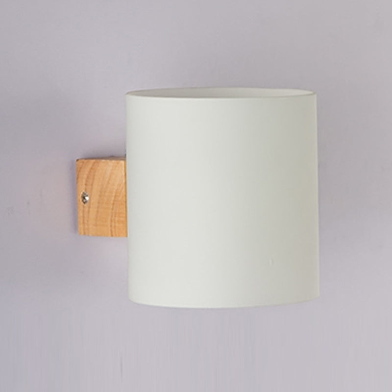 Modern Style Cylinder Shade Wall Lamp Wood Sconces Light for Bedroom