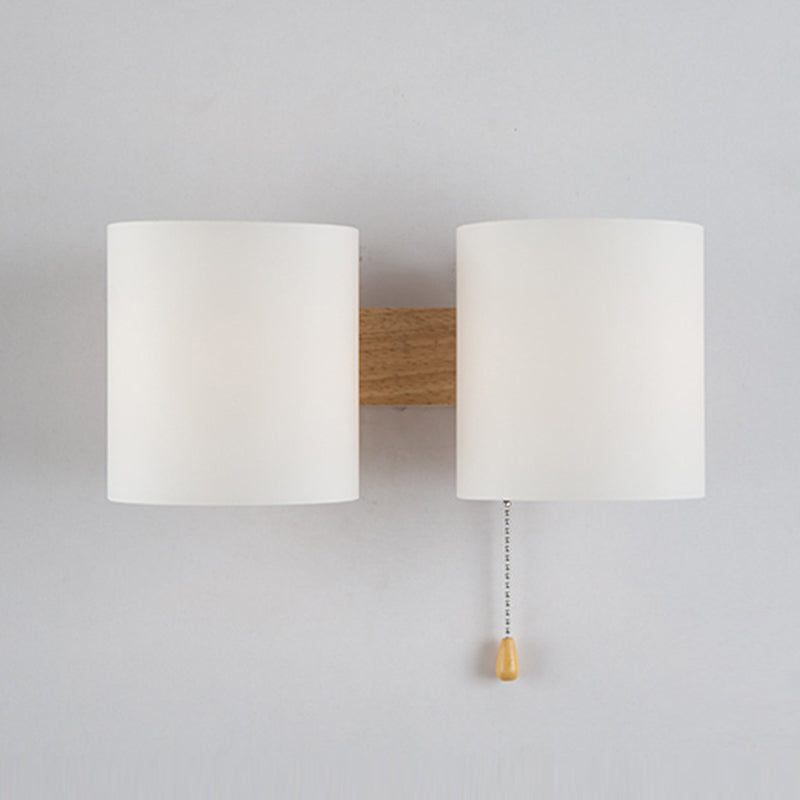 Modern Style Cylinder Shade Wall Lamp Wood Sconces Light for Bedroom