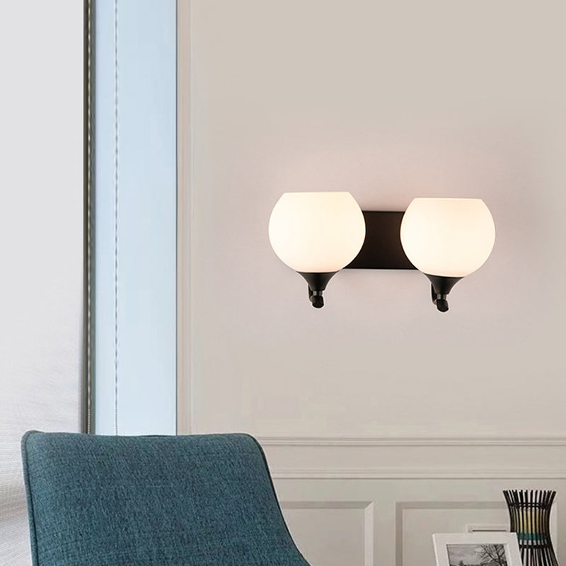 Modern Style Ball Shape Wall Light Glass Sconces in Black for Bedroom