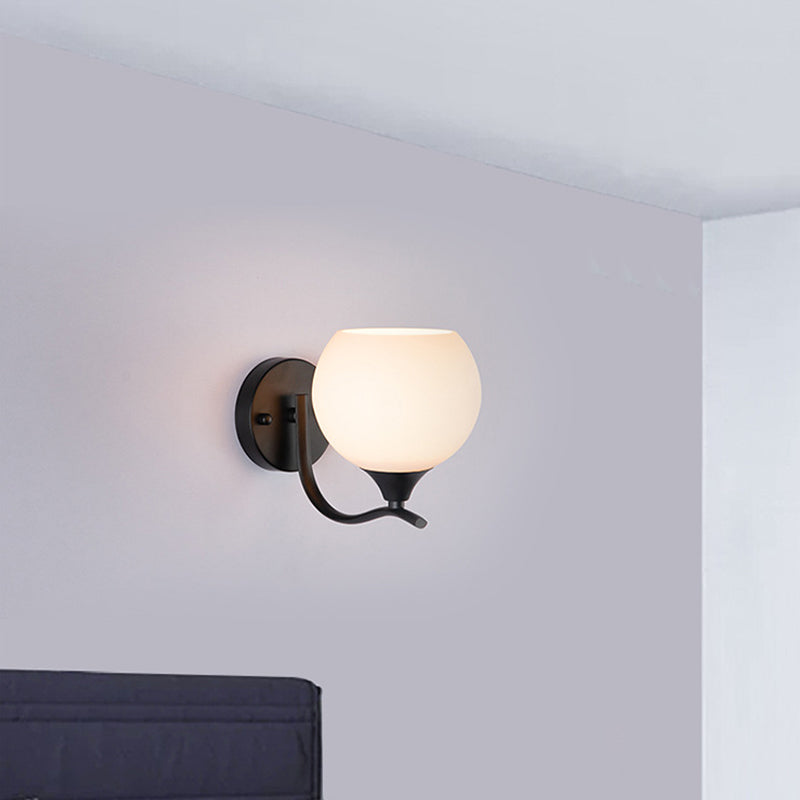 Modern Style Ball Shape Wall Light Glass Sconces in Black for Bedroom