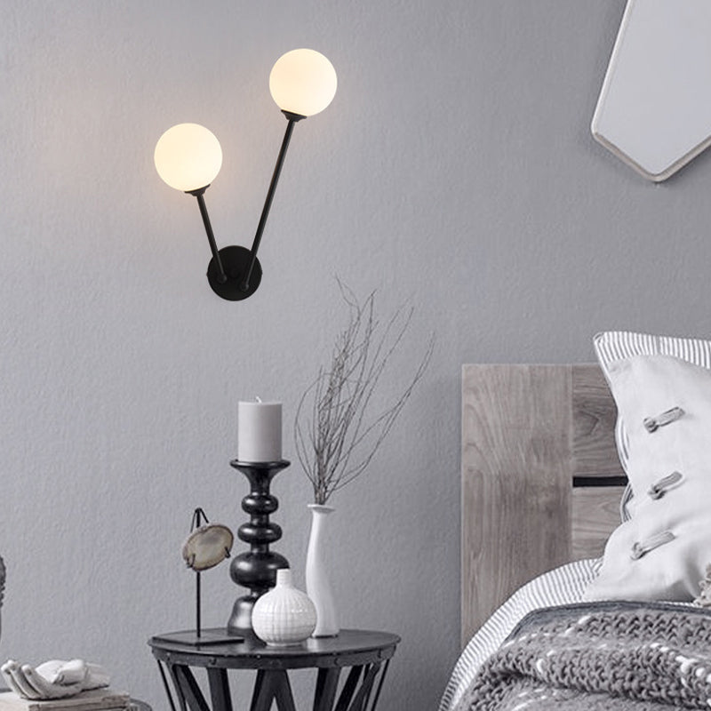 Modern Style Ball Shade Wall Light Glass 2 Light Sconces for Bedroom