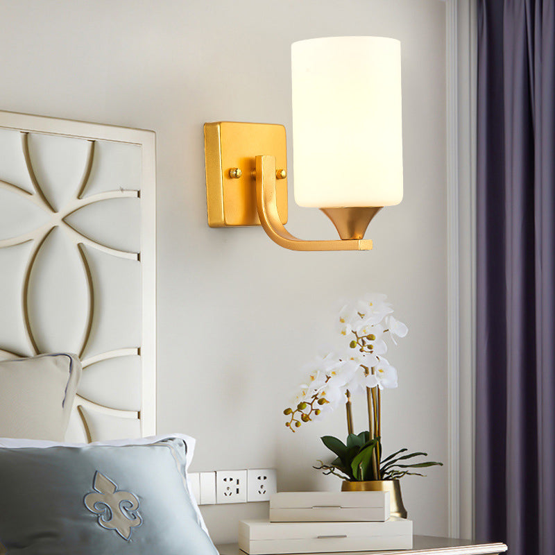 Modern Style Cylinder Shade Wall Light Glass Sconces for Bedroom