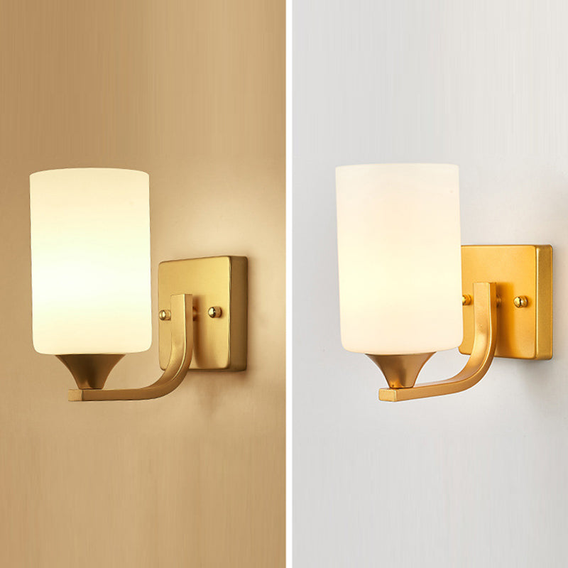 Modern Style Cylinder Shade Wall Light Glass Sconces for Bedroom