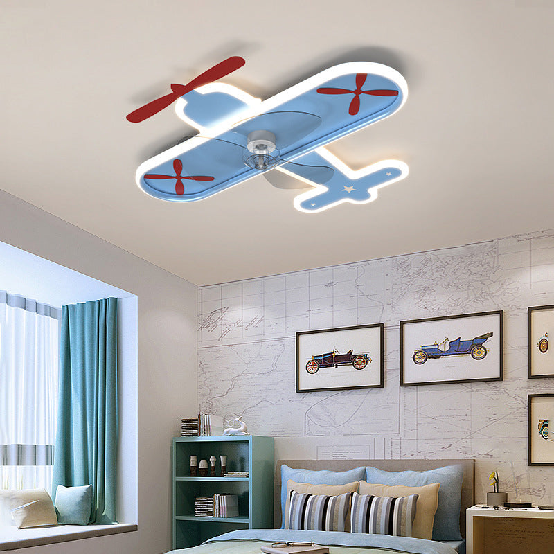 3-Blade Blue Ceiling Fan Metallic Fan with Light for Children's Room