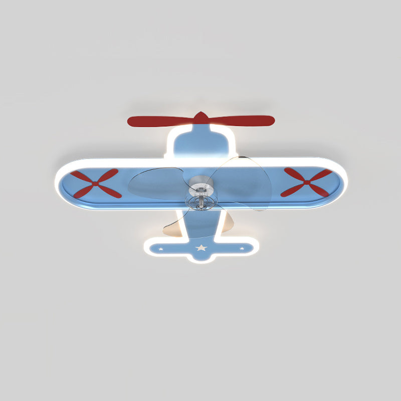 3-Blade Blue Ceiling Fan Metallic Fan with Light for Children's Room