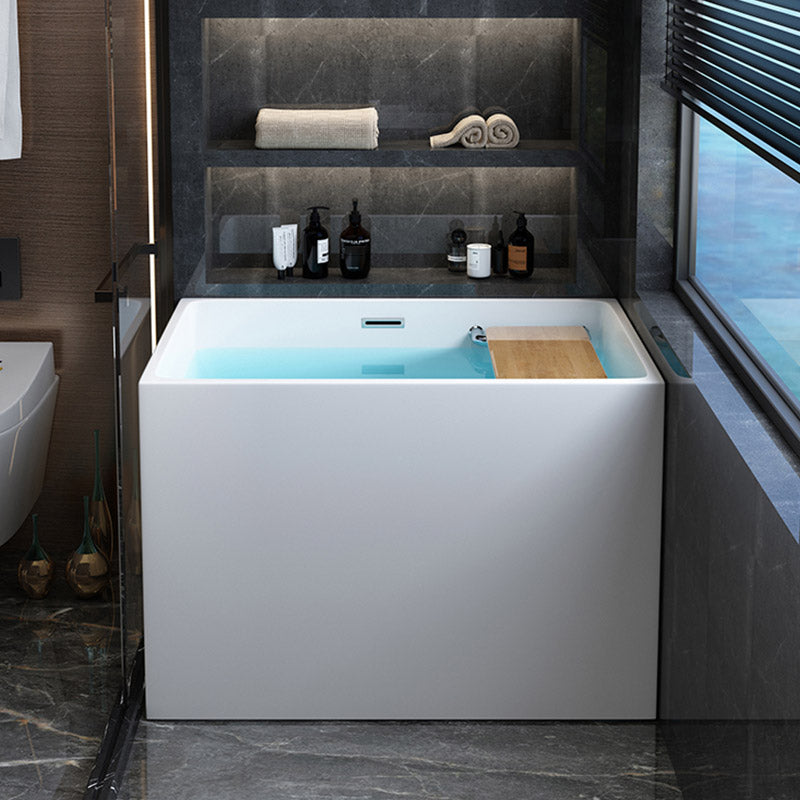 Modern Rectangle White Acrylic Bathtub Back to Wall with Drain Bath Tub and Overflow Hole