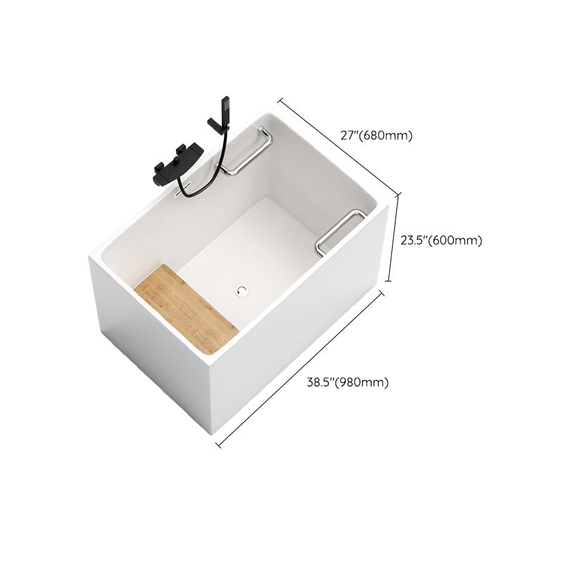 Modern Rectangle White Acrylic Bathtub Back to Wall with Drain Bath Tub and Overflow Hole