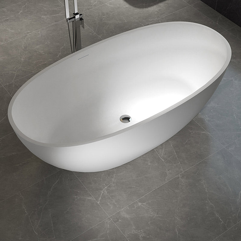 Modern Ellipse Stone Bathtub White Freestand Soaking Bathtub with Overflow Hole