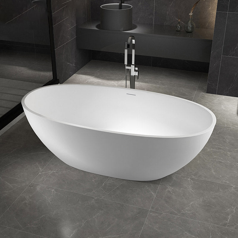 Modern Ellipse Stone Bathtub White Freestand Soaking Bathtub with Overflow Hole