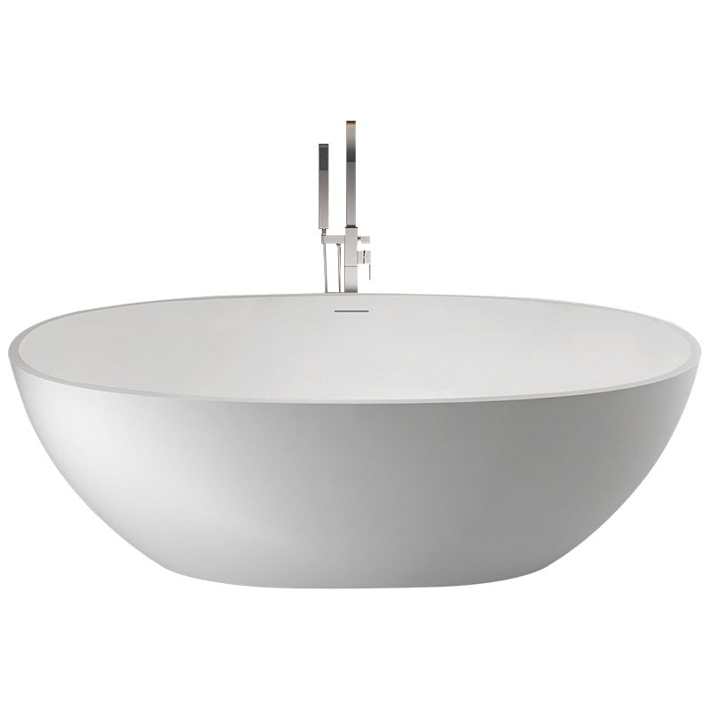 Modern Ellipse Stone Bathtub White Freestand Soaking Bathtub with Overflow Hole