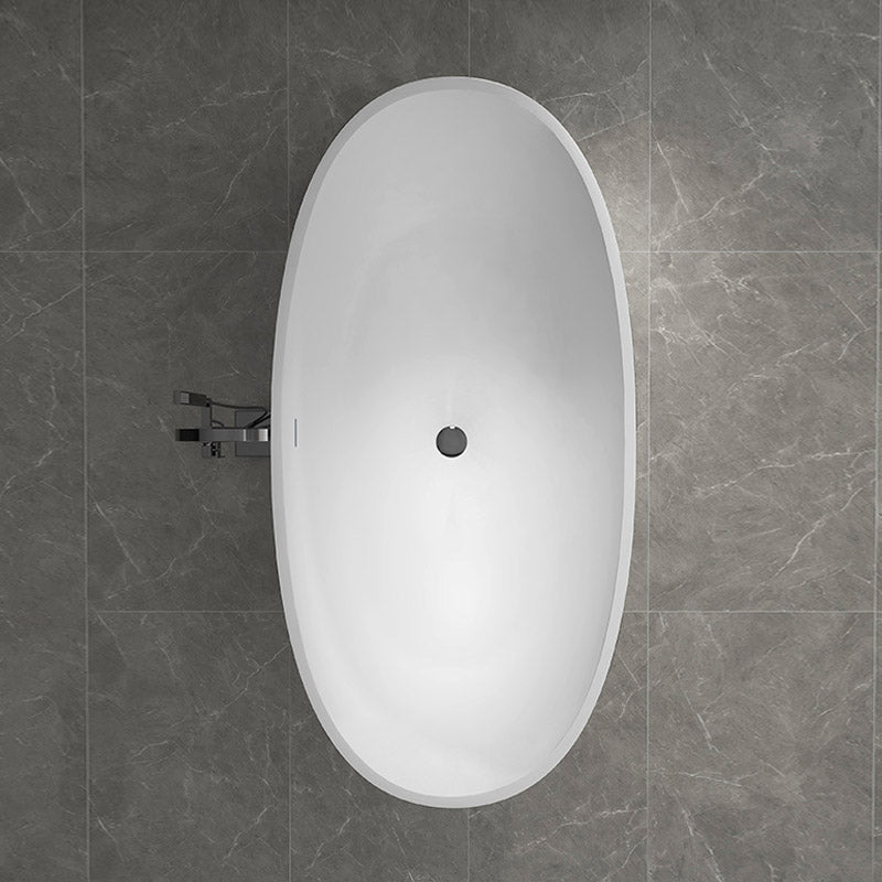 Modern Ellipse Stone Bathtub White Freestand Soaking Bathtub with Overflow Hole