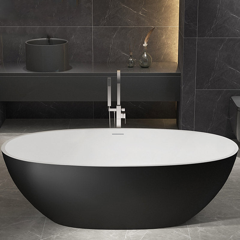 Modern Ellipse Stone Bathtub White Freestand Soaking Bathtub with Overflow Hole