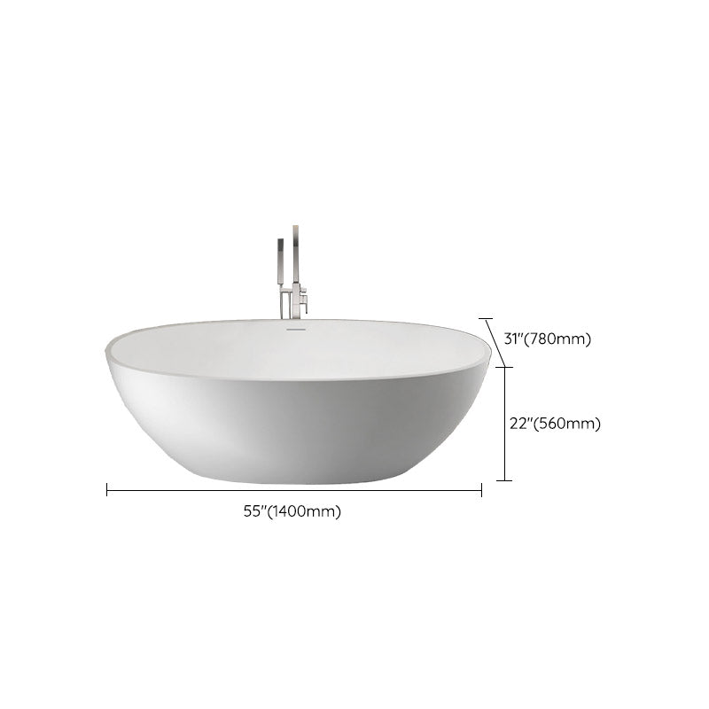 Modern Ellipse Stone Bathtub White Freestand Soaking Bathtub with Overflow Hole