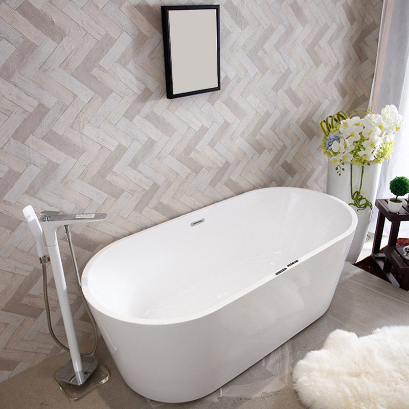 Modern Acrylic Ellipse Bathtub White Freestand Soaking Bathtub with Overflow Hole