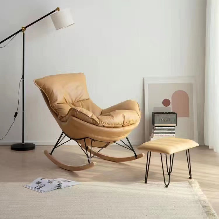 Modern Plain Rocking Chair Faux Leather Water Resistant Chair with Ottoman