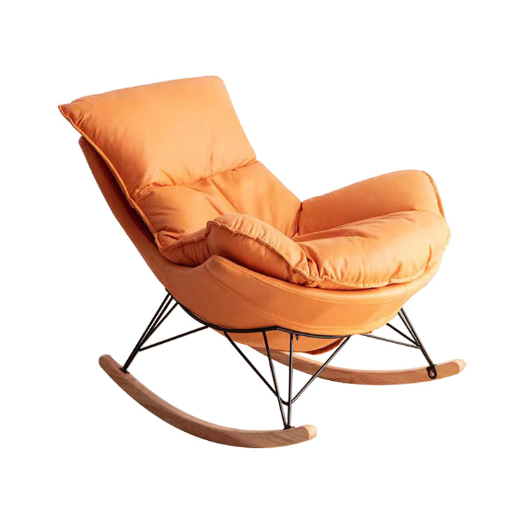 Modern Plain Rocking Chair Faux Leather Water Resistant Chair with Ottoman