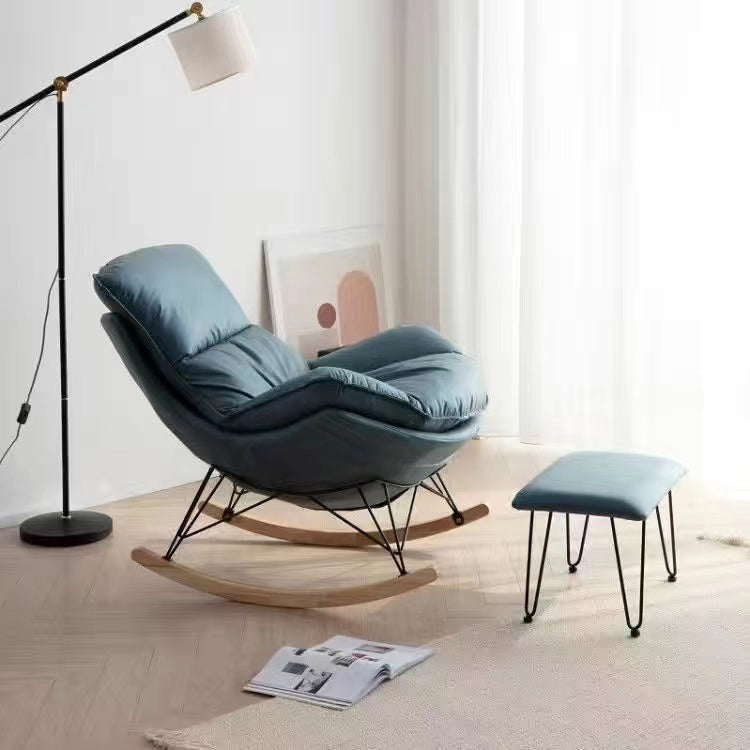 Modern Plain Rocking Chair Faux Leather Water Resistant Chair with Ottoman