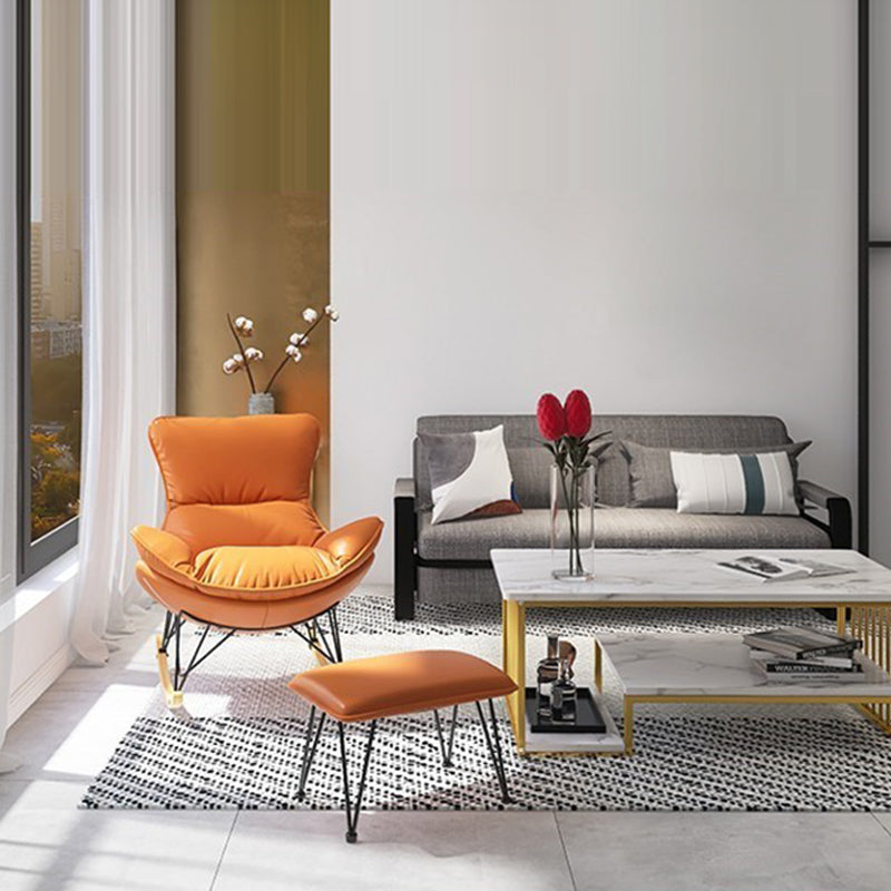 Modern Upholstered Rocker Chair Metal Frame Spindle Rocker Chair with Ottoman