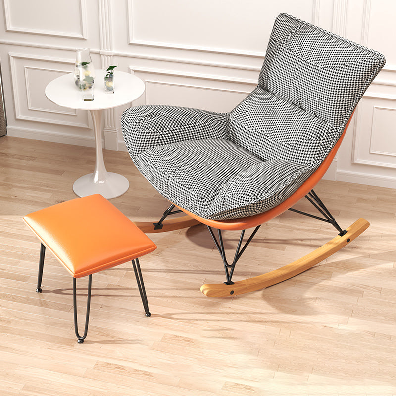 Contemporary Upholstered Rocker Chair Metal Frame Spindle Rocker Chair with Ottoman