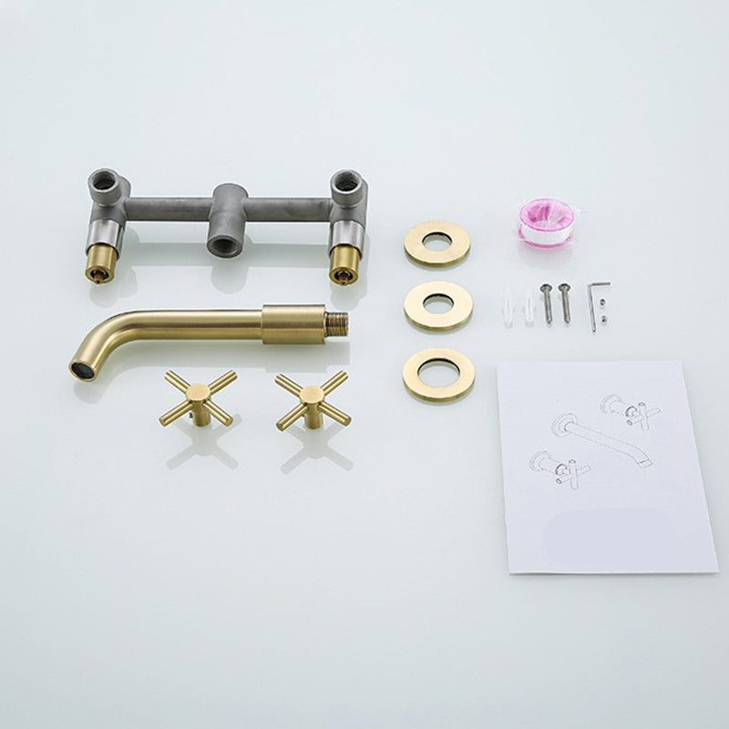 Glam Style Faucet 3 Holes Wall Mounted Bathroom Faucets with 2 Cross Handles