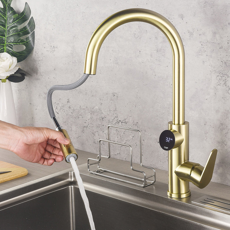 Modern Style Kitchen Faucet Stainless Steel 1-Handle High Arc Retractable Kitchen Faucet
