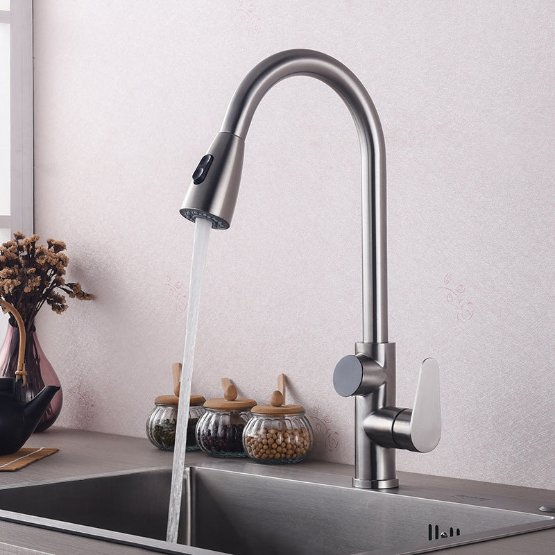 Modern Style Kitchen Faucet Stainless Steel 1-Handle High Arc Retractable Kitchen Faucet
