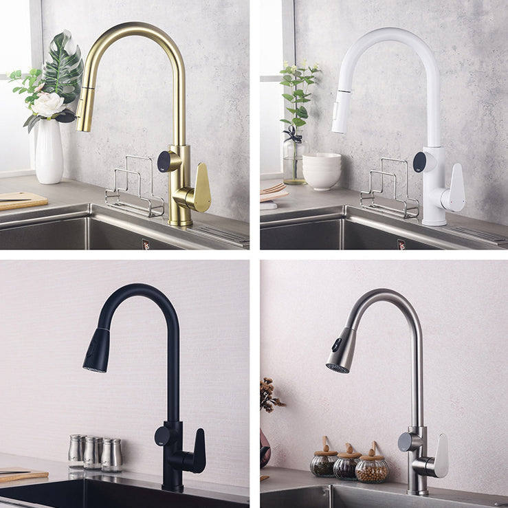 Modern Style Kitchen Faucet Stainless Steel 1-Handle High Arc Retractable Kitchen Faucet