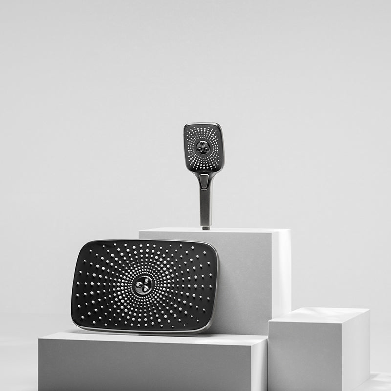 Modern Brass Shower Set 2 Shower Heads Shower Faucet in Gray and White