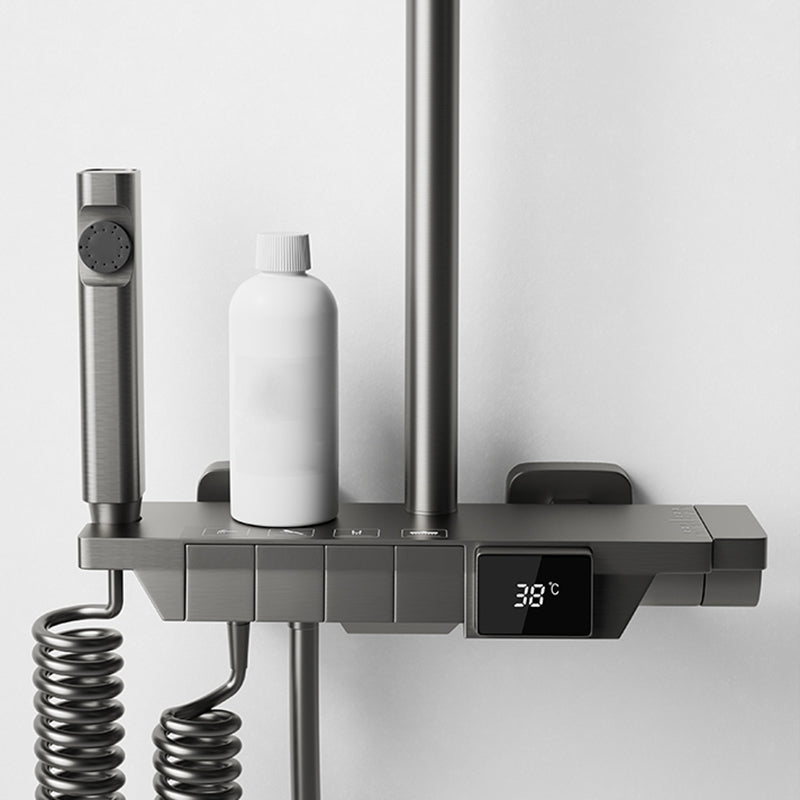 Modern Brass Shower Set 2 Shower Heads Shower Faucet in Gray and White