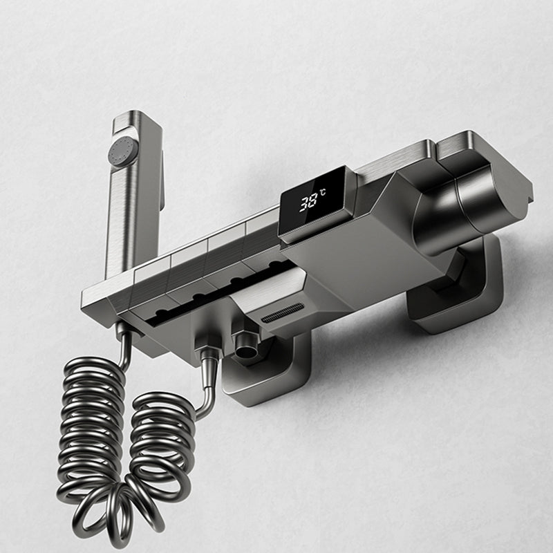 Modern Brass Shower Set 2 Shower Heads Shower Faucet in Gray and White