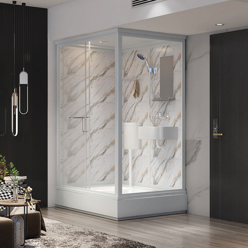 Single Sliding Frosted Glass Shower Enclosure Framed Shower Enclosure in White
