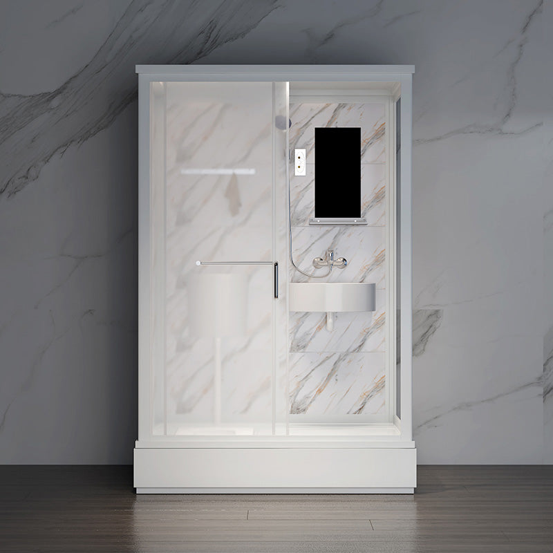 Single Sliding Frosted Glass Shower Enclosure Framed Shower Enclosure in White