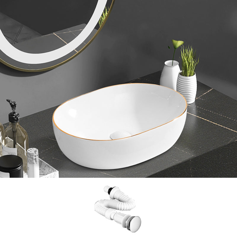 Modern Vessel Bathroom Sink Round Porcelain with Faucet Wash Stand