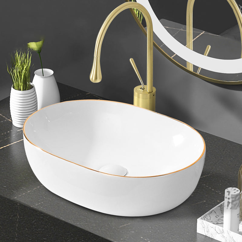 Modern Vessel Bathroom Sink Round Porcelain with Faucet Wash Stand