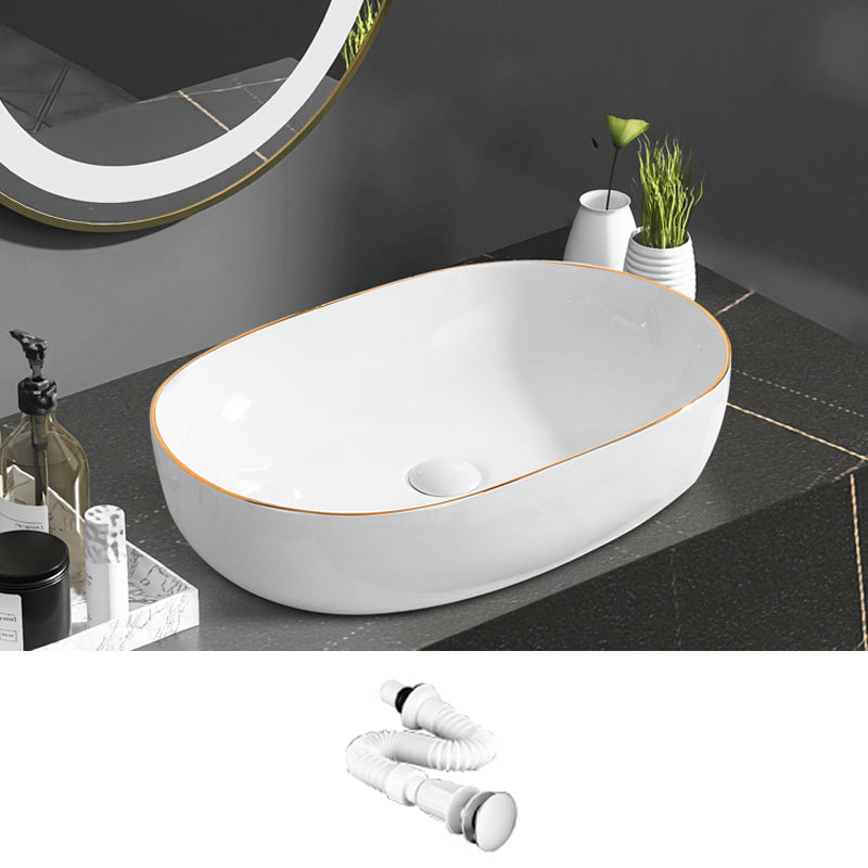 Modern Vessel Bathroom Sink Round Porcelain with Faucet Wash Stand