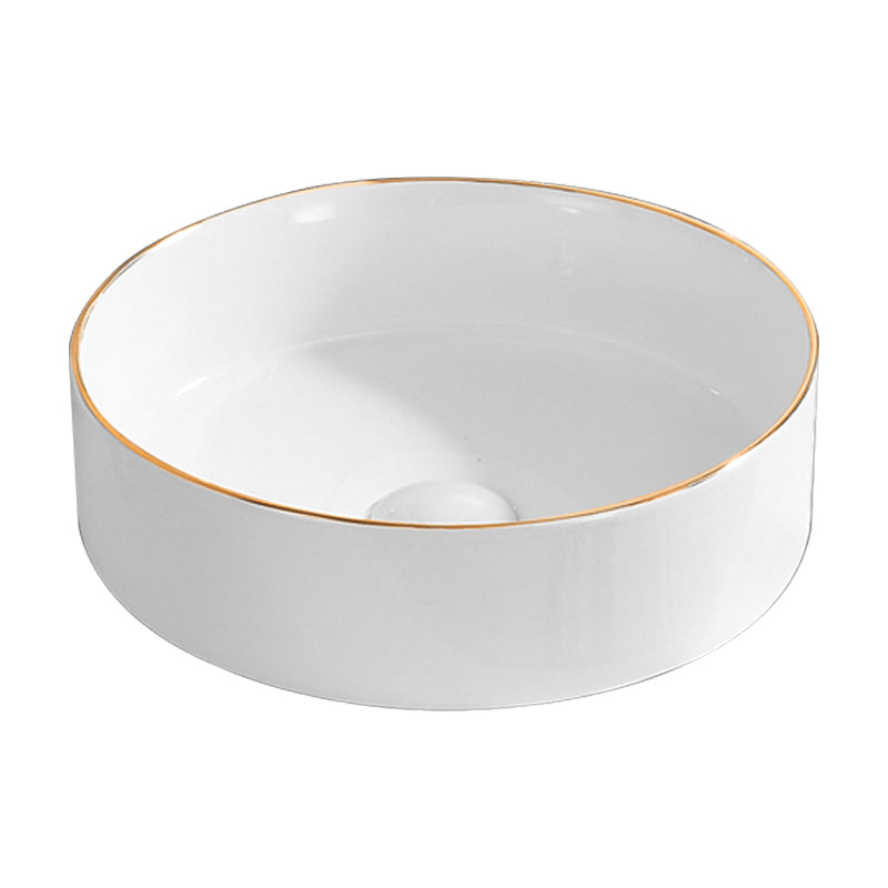Modern Vessel Bathroom Sink Round Porcelain with Faucet Wash Stand