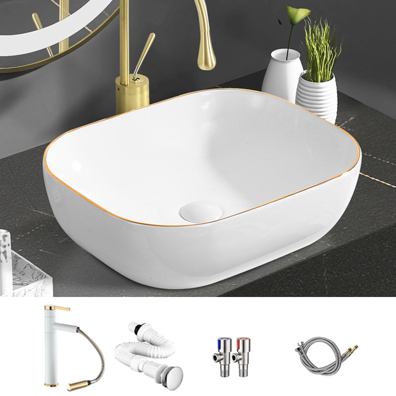 Modern Vessel Bathroom Sink Round Porcelain with Faucet Wash Stand