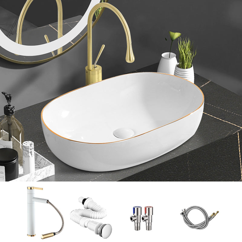Modern Vessel Bathroom Sink Round Porcelain with Faucet Wash Stand
