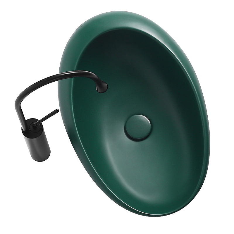 Modern Vessel Bathroom Sink Porcelain Oval with Pop-Up Drain and Faucet Wash Stand