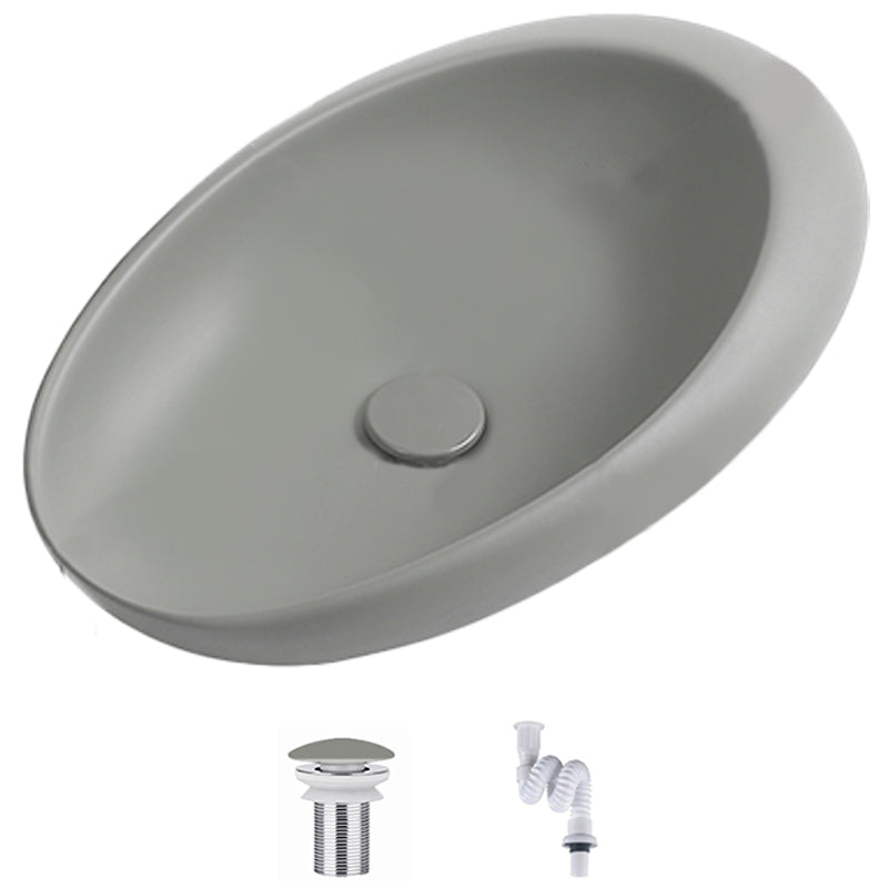 Modern Vessel Bathroom Sink Porcelain Oval with Pop-Up Drain and Faucet Wash Stand