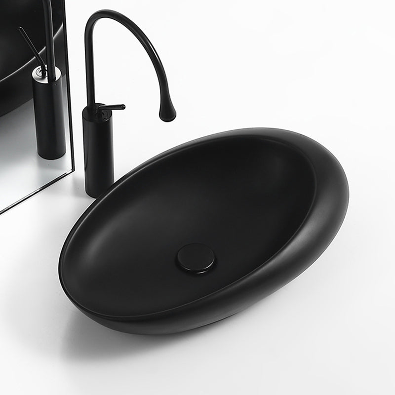 Modern Vessel Bathroom Sink Porcelain Oval with Pop-Up Drain and Faucet Wash Stand