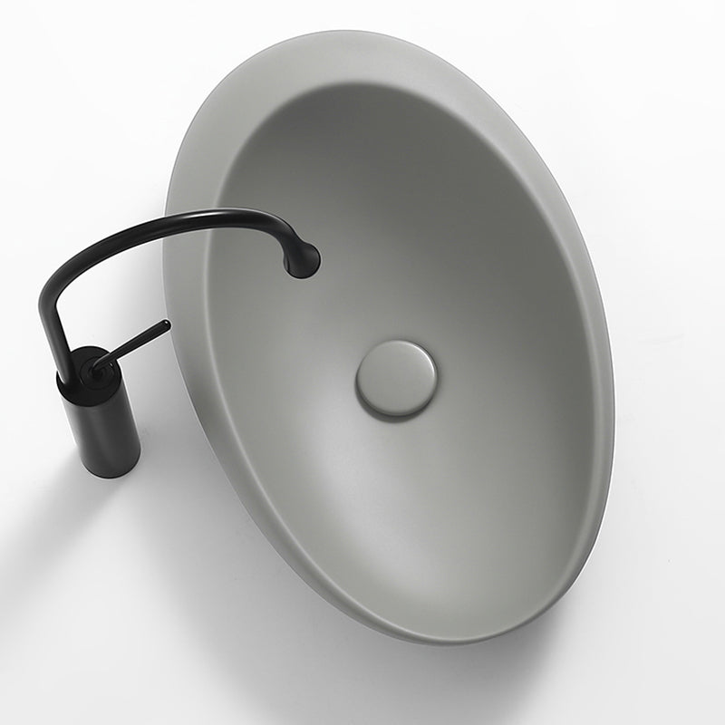 Modern Vessel Bathroom Sink Porcelain Oval with Pop-Up Drain and Faucet Wash Stand